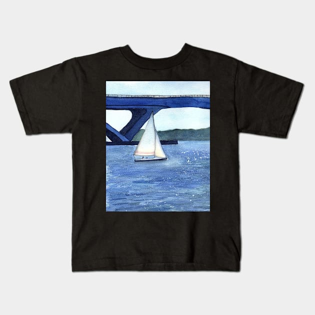 "Off to a journey" Sailboat Watercolor Painting Kids T-Shirt by Sandraartist